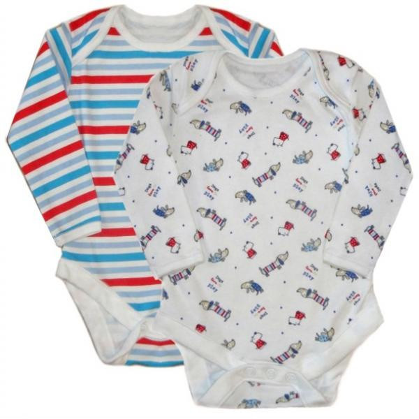 Dunnes Stores (Англія) Боді з довгим рукавом Собачки та смужки (0-3, 3-6, 6-12, 18-23 міс. та 2-3 роки) 2шт