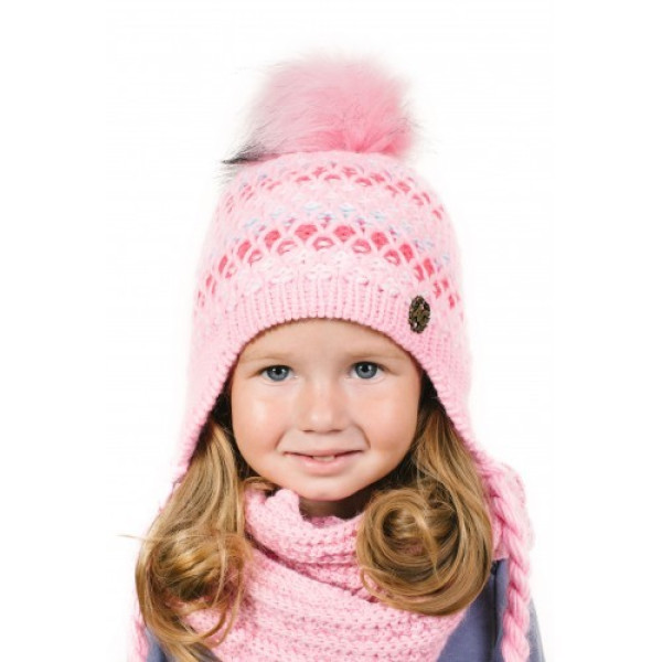 Шапка "Радуга" с помпоном D232 (р-р 46 - 50) розовая (для девочки) Шапка_Радуга