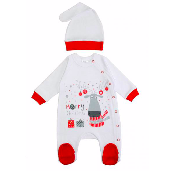 Комплект Новорічний Білий 2 предмети (чоловічок, шапочка) роз. 56, 62 арт. 3823 (12411)