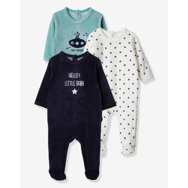 Vertbaudet (Франція) Велюрові чоловічки для хлопчика (3міс/60см, 18міс/81см, 24міс/86см) 3шт