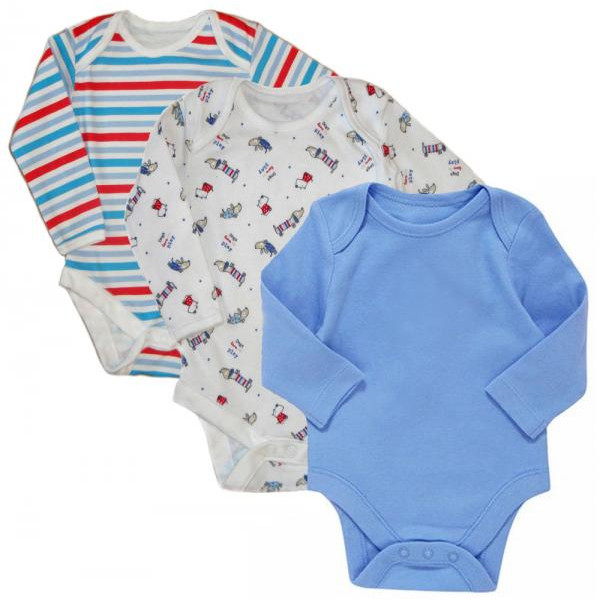 Dunnes Stores (Англія) Боді з довгим рукавом Блакитний, смужка, собачки (6-12 міс) 3шт