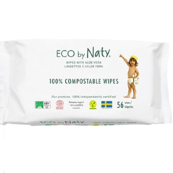 Naty Органические влажные салфетки с экстрактом алоэ, 56 шт (7330933245036)