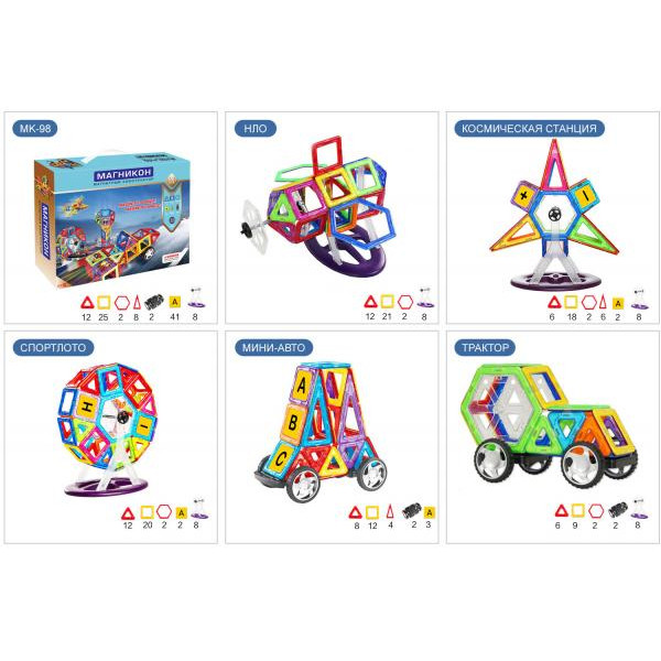 Магнікон 3D магнітний конструктор, 98 деталей (МК-98)