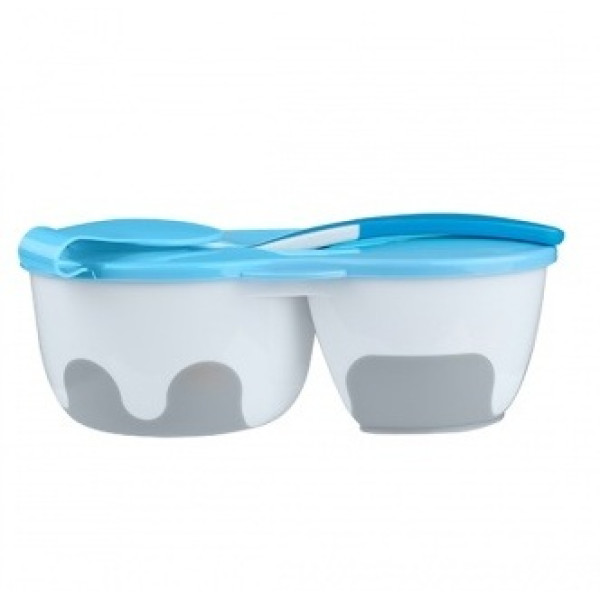 BabyOno Тарілка двосекційна з ложкою, блакитний (1067)