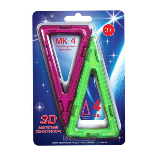 Магнікон 3D магнітний конструктор, 4 рівнобедрених трикутники MK-4-РТ