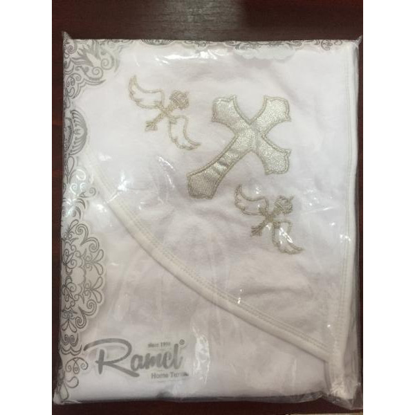 Ramel Рушник-крижма з капюшоном, білий зі срібною вишивкою, 80*80см (24465)
