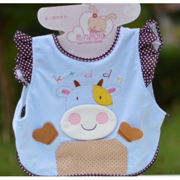 BabyLand слюнявчик з аплікацією Теля (блакитний) (Фартук27)