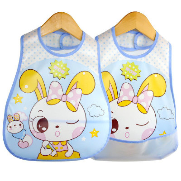 BabyLand Нагрудник на кнопках клеєнчастий зайчик дівчинка блакитний (яя799)