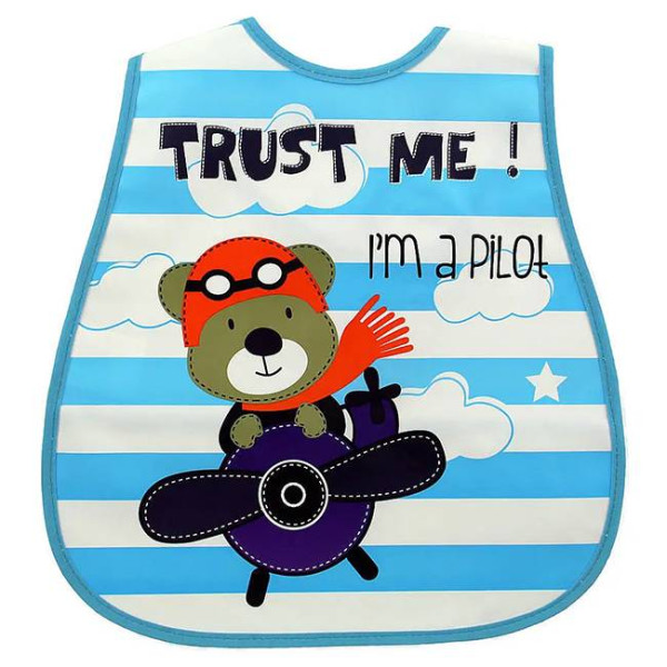 BabyLand Нагрудник на кнопках клеєнчастий ведмедик-пілот блакитний (яя801)