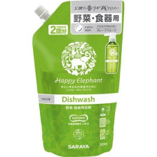 Saraya Засіб для миття посуду та овочів з ароматом грейпфрута Happy Elephant 500мл наповнювач (4973512260872)