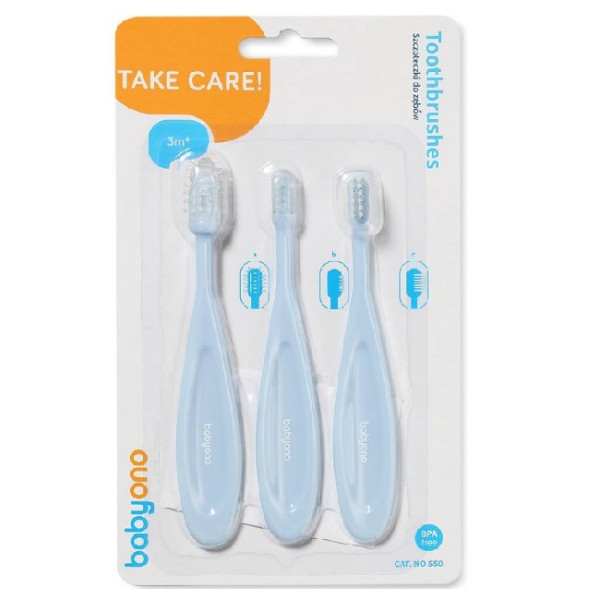 BabyOno Набір блакитних зубних щіток 3 шт. 550/02 (5901435412091)