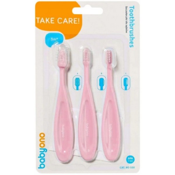 BabyOno Набір рожевий зубних щіток 3 шт. 550/01 (5901435412084)