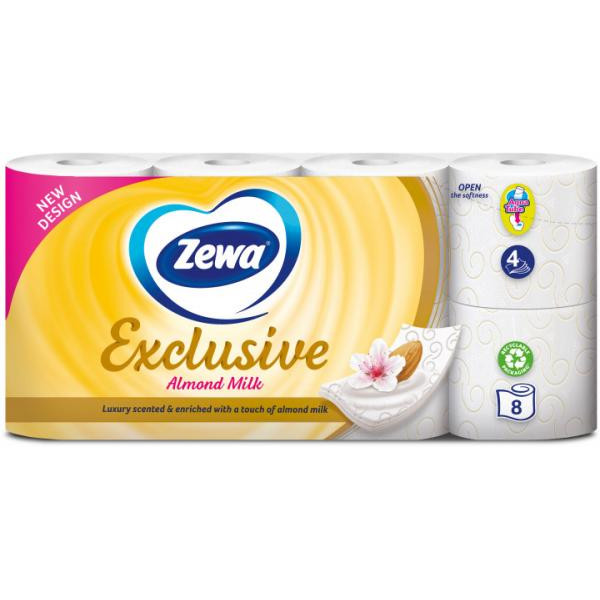 Zewa Туалетний папір Exclusive аромат мигдальне молочко 4сл 8 рулонів (7322540837933)