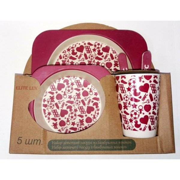 Набір Посуд бамбук Elite - Mix 5 од в асорт. (El-246) 5пр/наб (2тарілки, вилка, ложка, чашка)