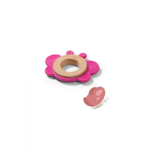 Baby Ono Дерев'яний силіконовий прорізувач Butterfly рожевий 1075/01 (5901435412961)