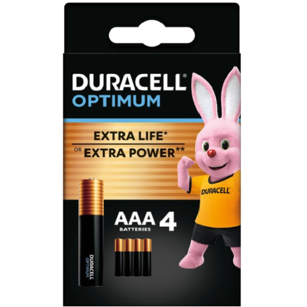 Duracell Лужні батарейки Optimum AAA 1.5В LR6 4 шт (5000394158726)