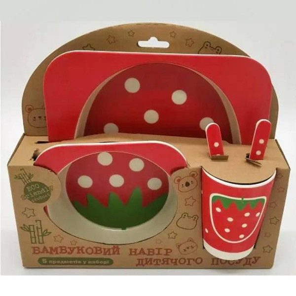 Stenson Набір Посуду бамбук "Полуниця" 5 предметів (MH-2770-10) 2200000195647