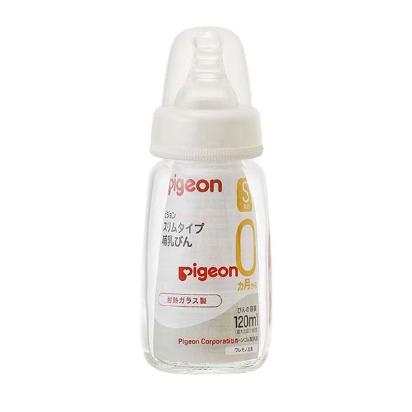 Pigeon Пляшечка з термостійкого скла з вузьким горлом 120 мл, соска S (0+міс) 4902508003612