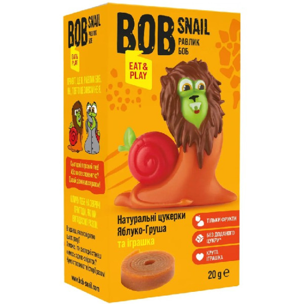 Bob Snail Натуральные конфеты Яблоко-Груша, 20 г + игрушка, 4820219342748