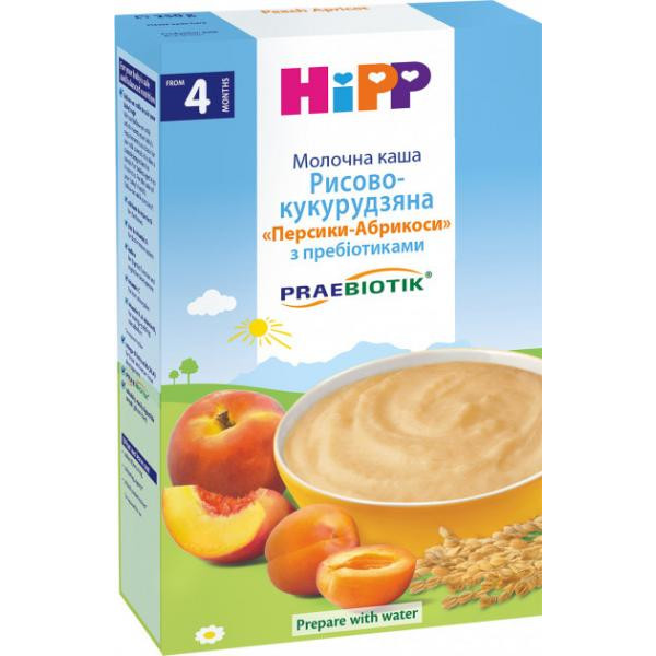 HiPP Молочная каша Рисово-кукурузная Персики-абрикосы с пребиотиками 9062300113638 / 9062300140092 срок до 31.08.25