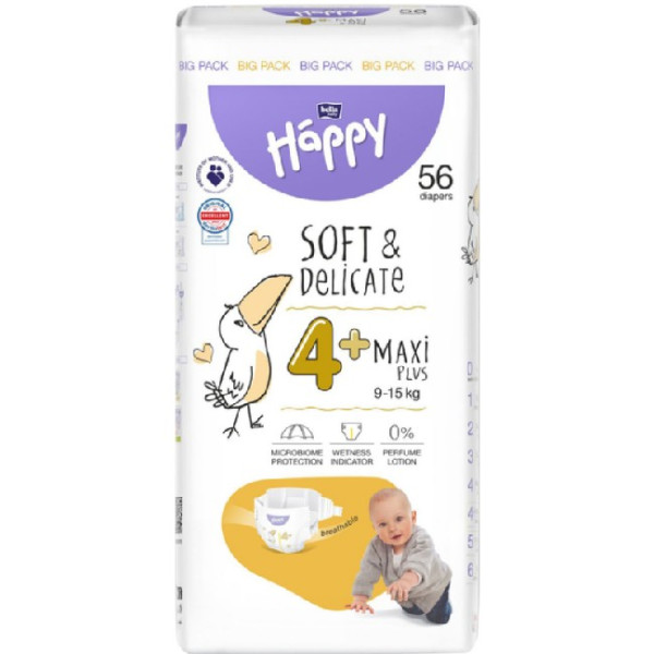 Bella Happy Підгузки Baby Maxi Plus  4+ (9-15кг)  56 шт (5900516605483)