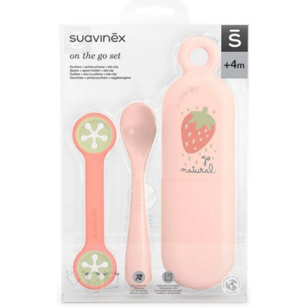 Suavinex Набір для годування (футляр, ложка, кліпса) "Go natural"/рожевий (8426420080965)