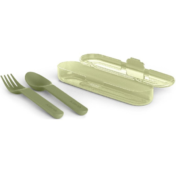 Suavinex Набір столових приладів у футлярі "Go natural" (футляр, вилка, ложка) зелений (8426420081016)