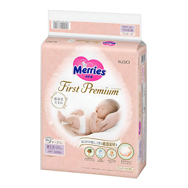 Подгузники First Premium Merries, NB, 0-5 кг, 60 шт. 4901301448378