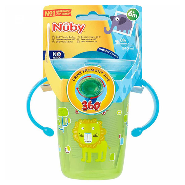 Чашка-непроливайка NUBY 360° з ручками та кришкою 240мл 2000127072537