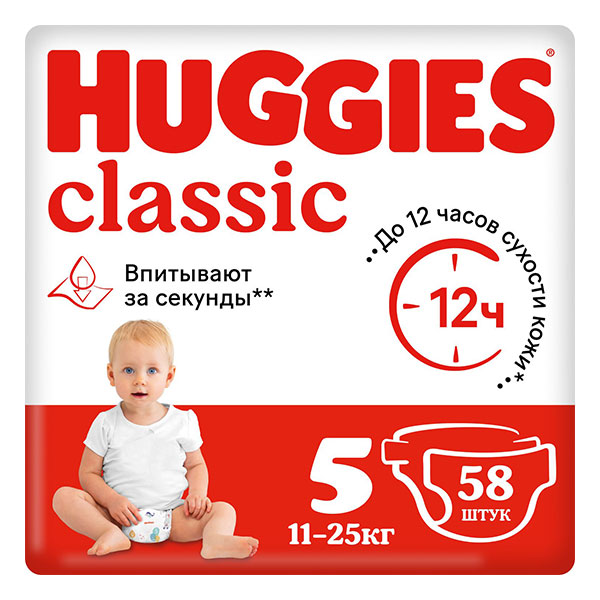 Підгузки Huggies Classic 5 (11-25кг.) 58 шт. 5029053543192