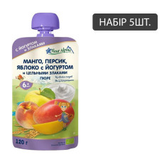 Набір 5 шт. Fleur Alpine Organic Пюре Манго-персик-яблуко з йогуртом з 6 місяців 120 г (5024688001147)