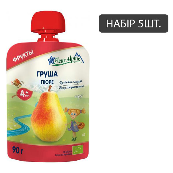 5 упаковок Fleur Alpine Organic Пюре Груша з 4 місяців 90 г (5024688001024)