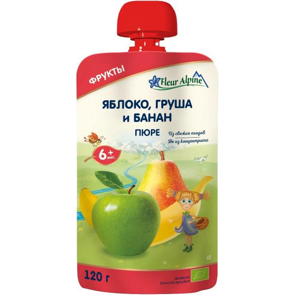 Fleur Alpine Organic Пюре Яблуко-груша-банан з 6 місяців 120 г (5024688001086)
