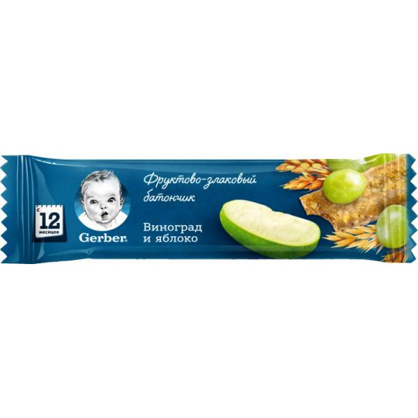 Gerber Фруктово-злаковый батончик с виноградом и яблоком с 12 м 25 г (7613287130075)
