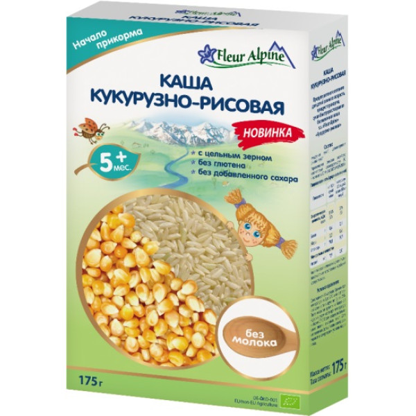 Fleur Alpine Organic Безмолочная каша кукурузно-рисовая 175 г (4006303005663)