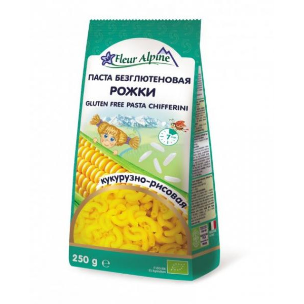 Fleur Alpine Безглютенові Кукурудзяно-рисові макарони Ріжки для всієї родини, 250 г (8050534148923)